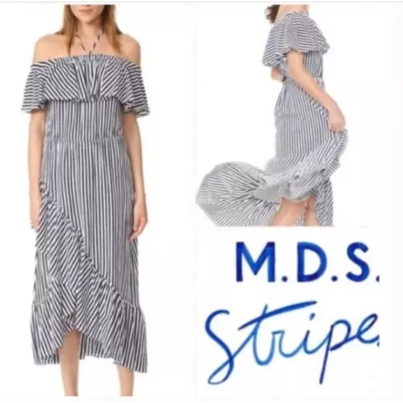 Mark D. Sikes Navy White Striped Ruffle Dress - size Small - Picture 1 of 5